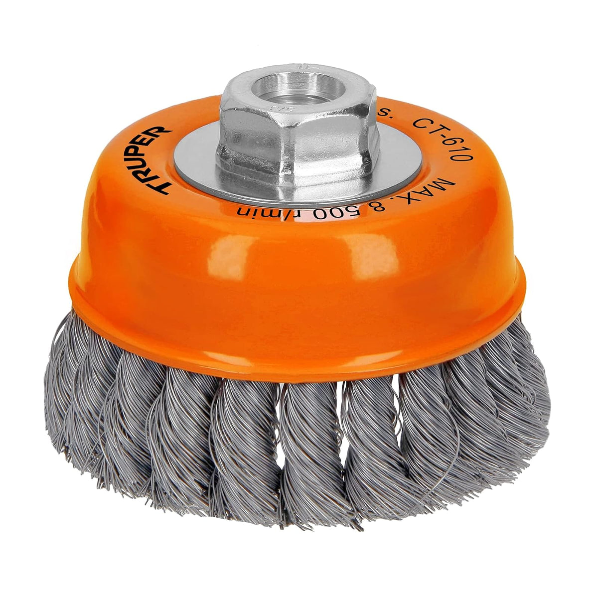 Truper CT-610, Carda para esmeriladora angular, de copa, alambre trenzado fino, calibre 0.35 mm, 4" 5/8-11