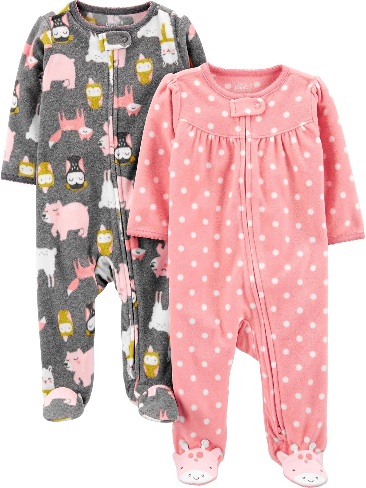 Simple Joys by Carter's - Juego de 2 pies de algodón y forro polar para bebé niña