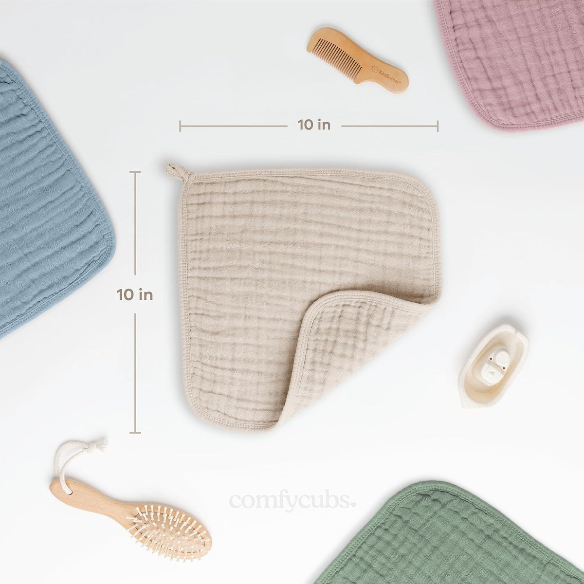 Comfy Cubs Toallitas de Muselina para Bebé (Paquete de 10), Toallas Suaves de 6 Capas de Algodón para Piel Sensible, Grandes, Absorbentes y Delicadas Arena