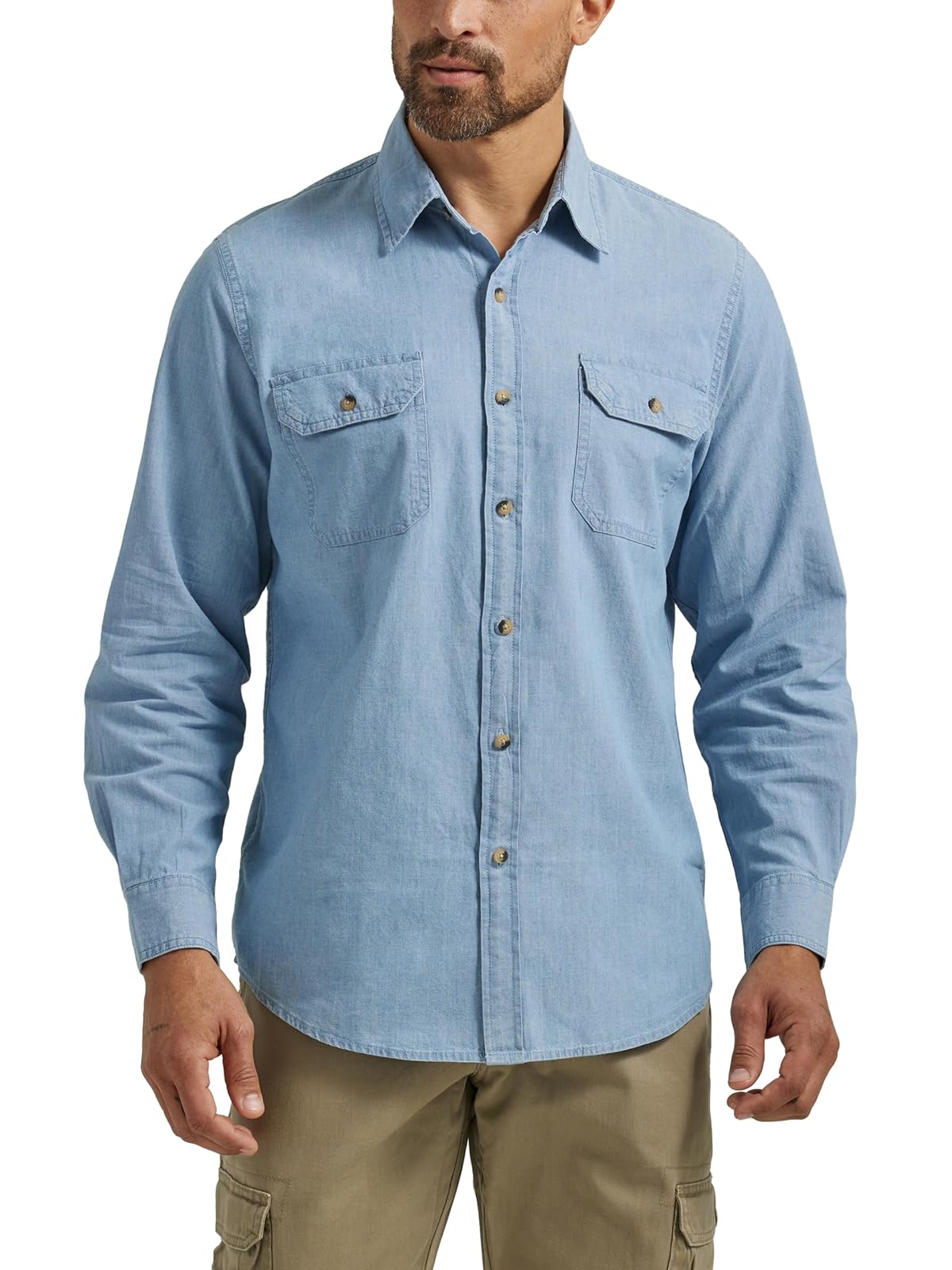 Wrangler Authentics Camisa Clásica de Manga Larga para Hombre - 3XL - Cambray claro