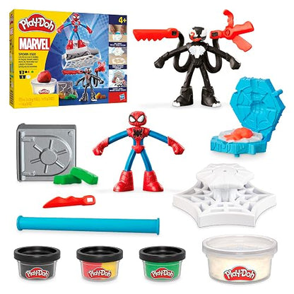 Play-Doh Hasbro Marvel Set de Juego Spider-Man Lanza y Atrapa - Kit de Manualidades 2 Figuras Flexibles, 7 Accesorios y 4 Latas niños y niñas a Partir de 4 años