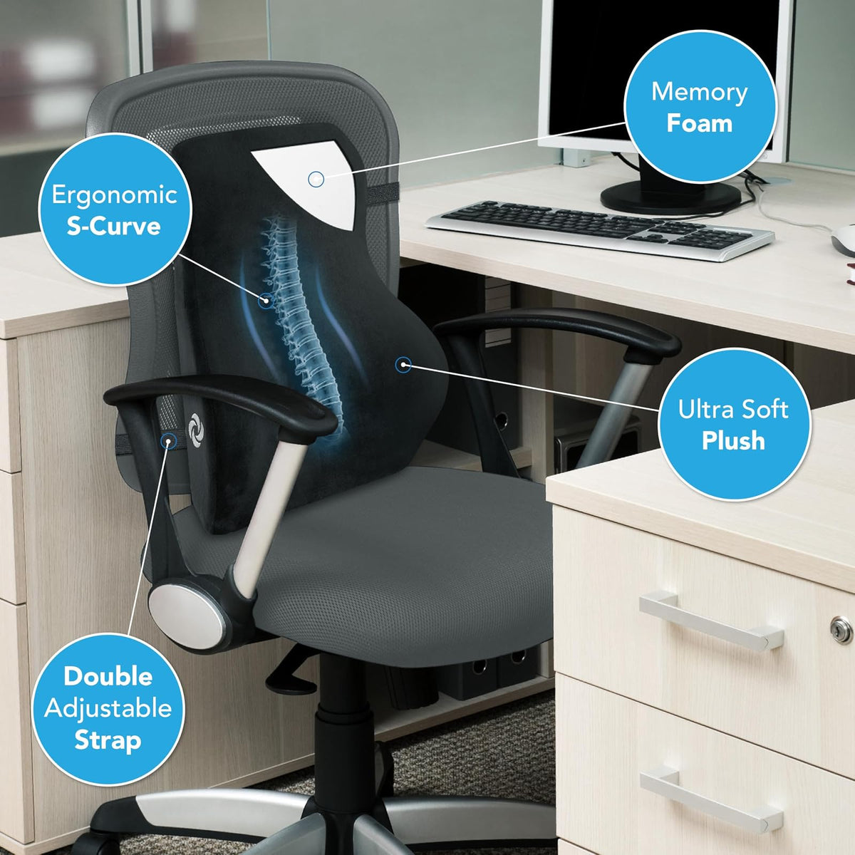 Samsonite Soporte Lumbar de tamaño Completo con Espuma viscoelástica 100% Pura, Full Size Back Support
