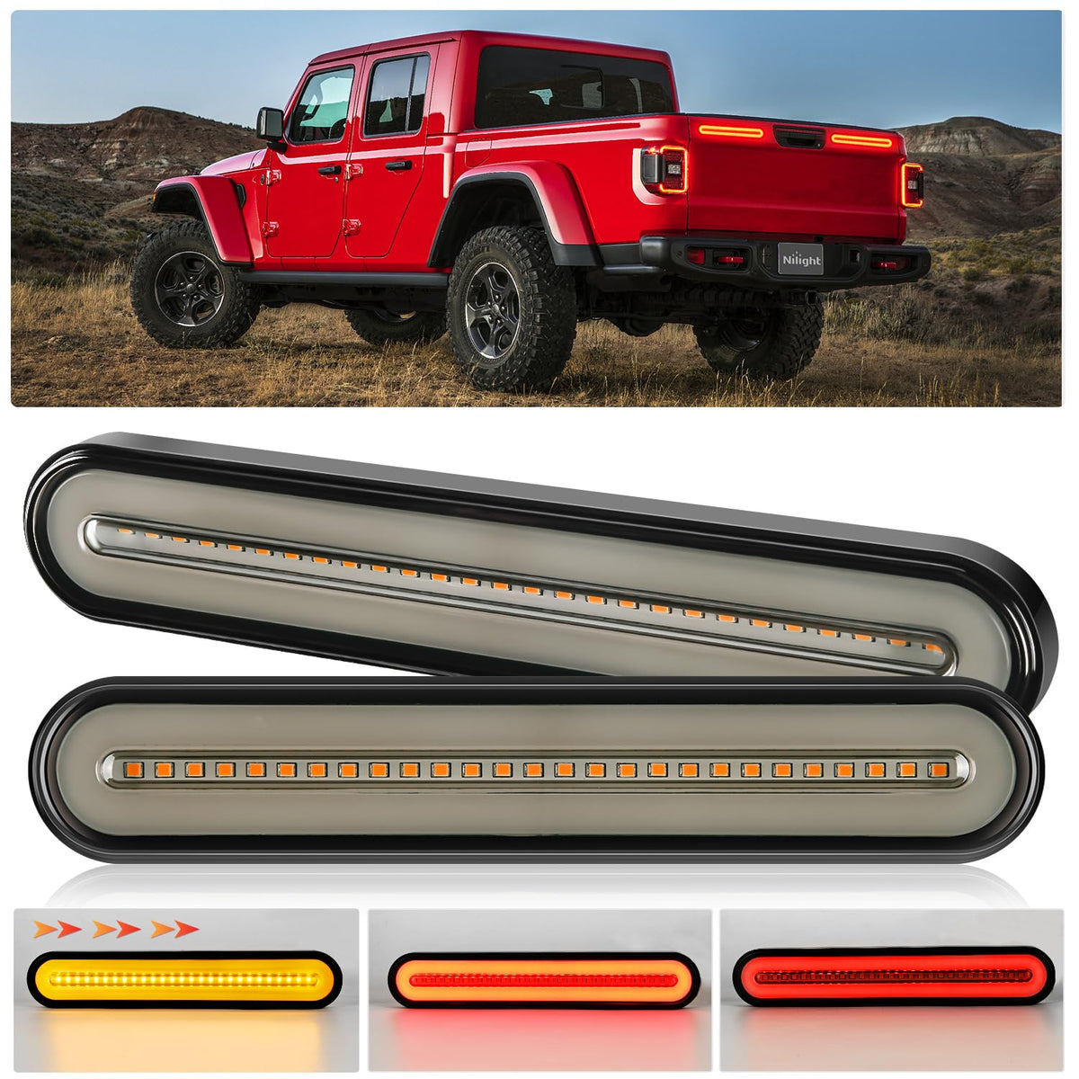 Nilight TR-126 Paquete de 2 Luces Traseras Ovaladas de 6 Pulgadas para Remolque con Ojales, Rojas, IP67 - 2 luces de remolque 3 en 1 de 9 pulgadas - Luces de remolque