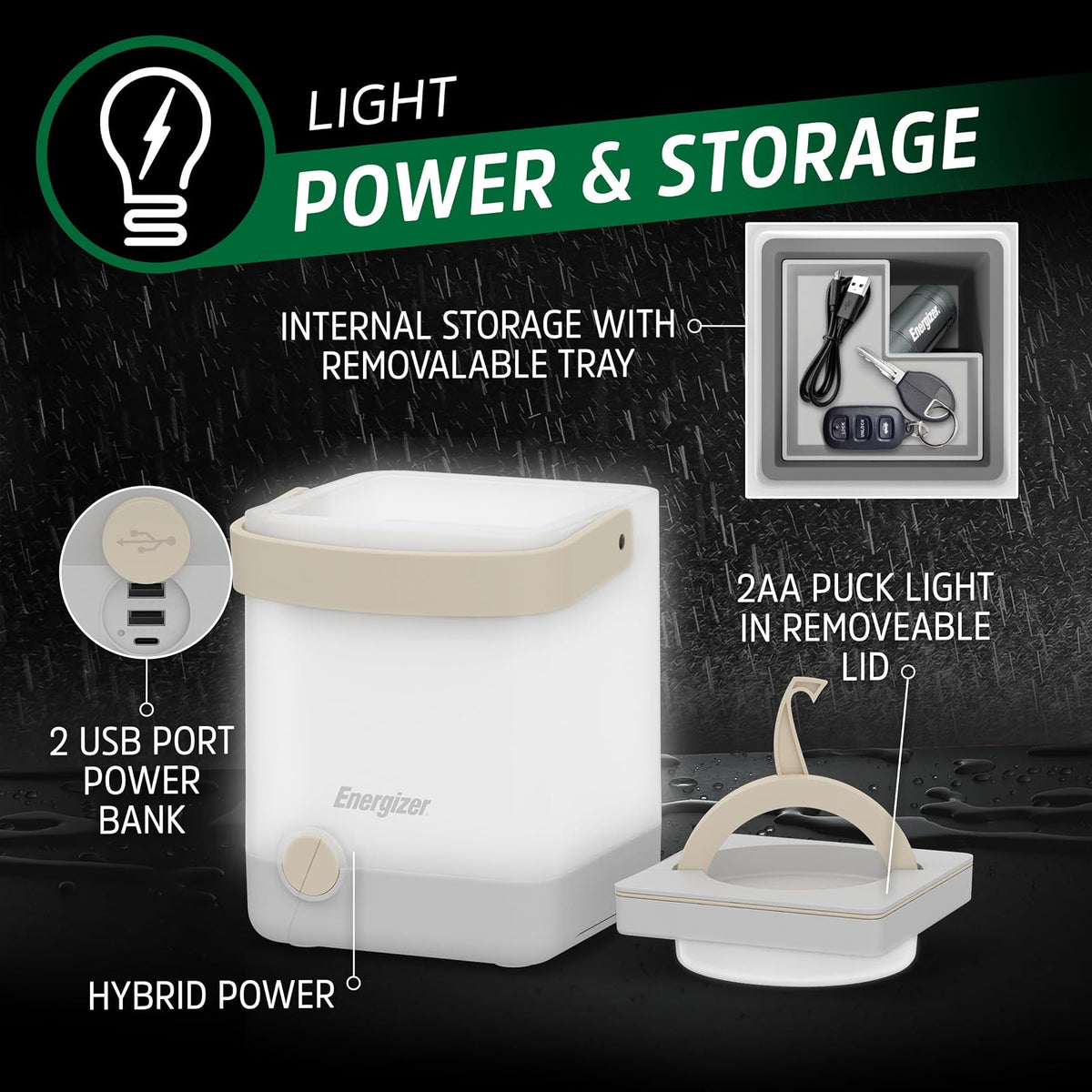 Energizer LightxPower - Linterna de camping con cubeta, X1000, recargable de doble potencia, batería AA, IPX4, resistente al agua