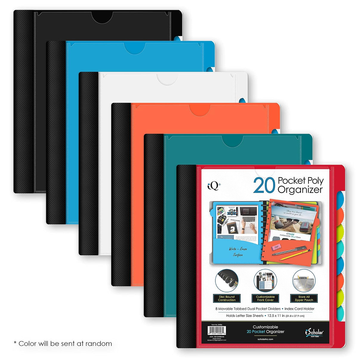 iScholar Carpeta de 20 bolsillos con bolsa con cremallera, el color puede variar (34906)