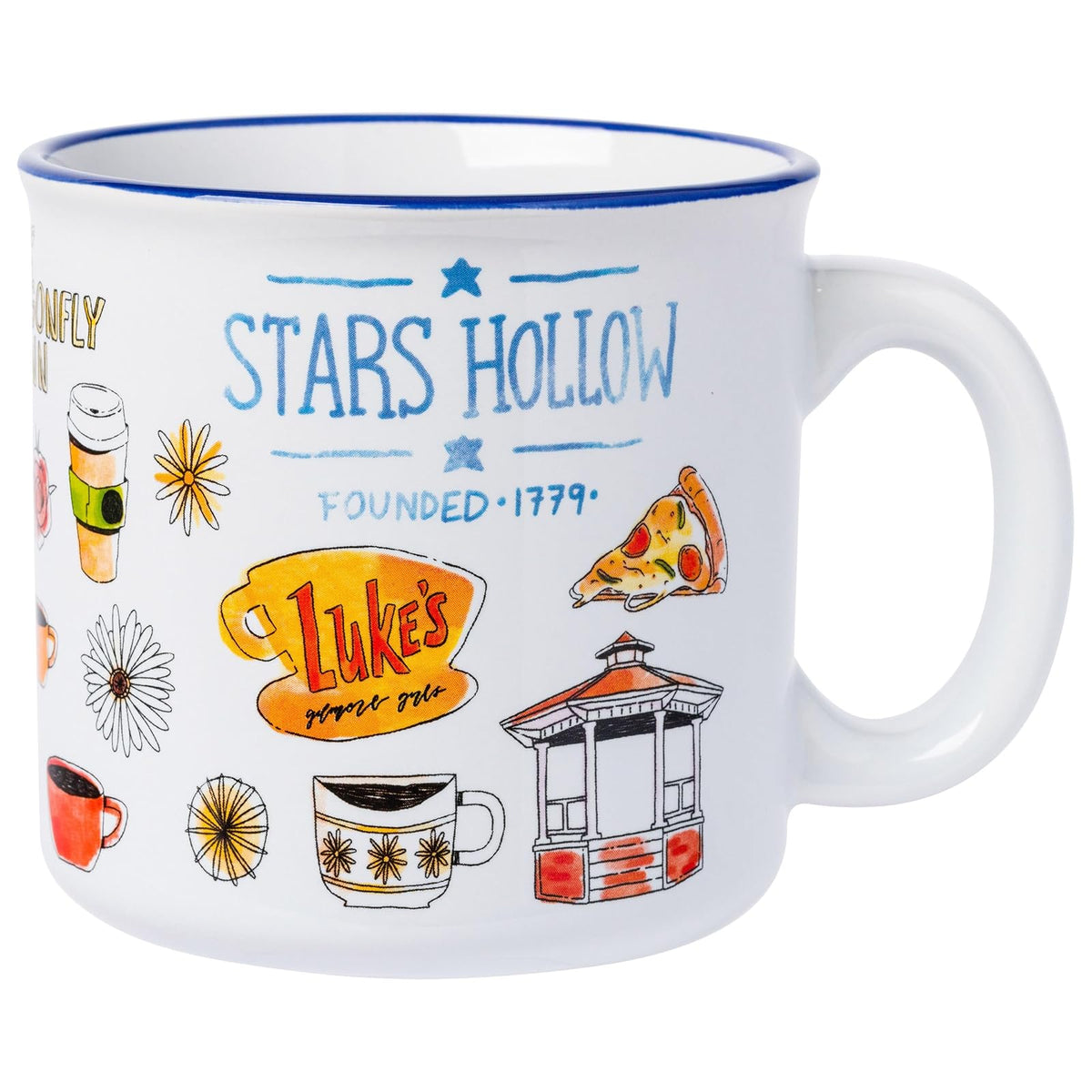 Silver Buffalo Gilmore Girls Luke's - Taza de cerámica para campista con estrellas huecas, 20 onzas