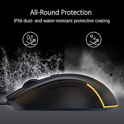 ASUS Mouse Gaming TUF Gaming M3 Gen IIncon Cable, 59 g, Ligero, Resistente al Polvo y al Agua IP56, Protector Antibacteriano, Sensor óptico 8K dpi, 6 Botones programables, Color Negro