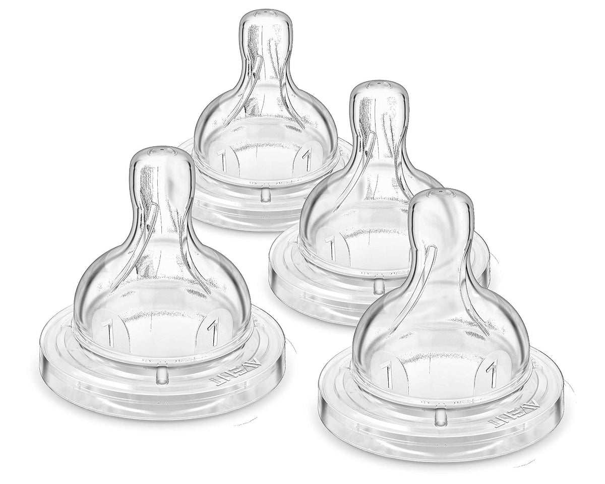 Philips Avent Tetina Anti-colic Clínicamente Comprobado Flujo 1 - RN | Alimentación ininterrumpida | Válvula anticólicos | Textura acanalada que evita colapsos | Flujo 1 RN | 4 pz | SCY761/04