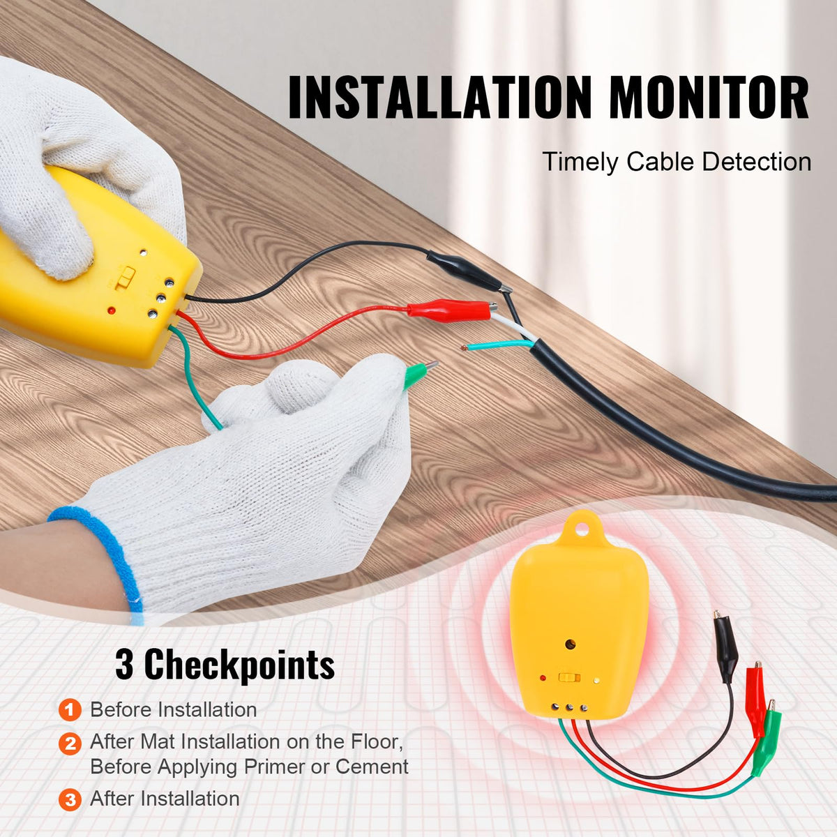 VEVOR - Alfombrilla para calefacción de piso, 20 metros cuadrados Sistema eléctrico radiante en el piso con termostato digital de detección de piso, incluye monitor de instalación, parte trasera adhesiva para una fácil instalación en el piso