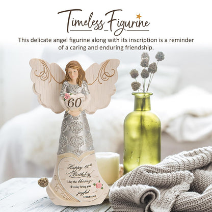 Pavilion Elements Angels - Figura de ángel de la Guarda - Feliz cumpleaños 60 Puede Que Las bendiciones de Hoy te traigan alegres mañanas Texto Impreso, Cifras de ángel coleccionables, 6 Pulgadas