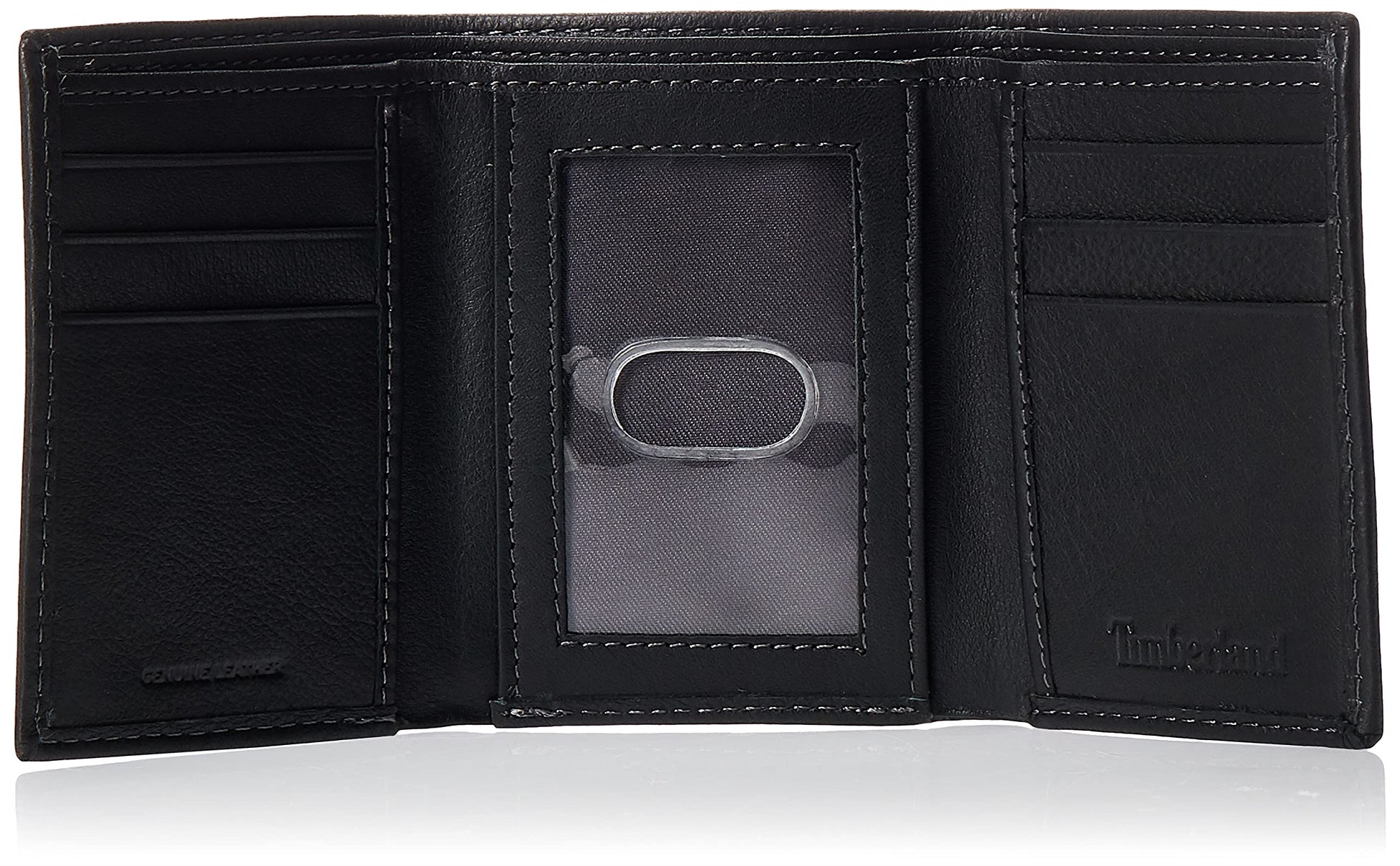 Timberland portafolios triple de piel para hombre con ventana de identificación, Negro, Talla única