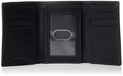 Timberland portafolios triple de piel para hombre con ventana de identificación, Negro, Talla única