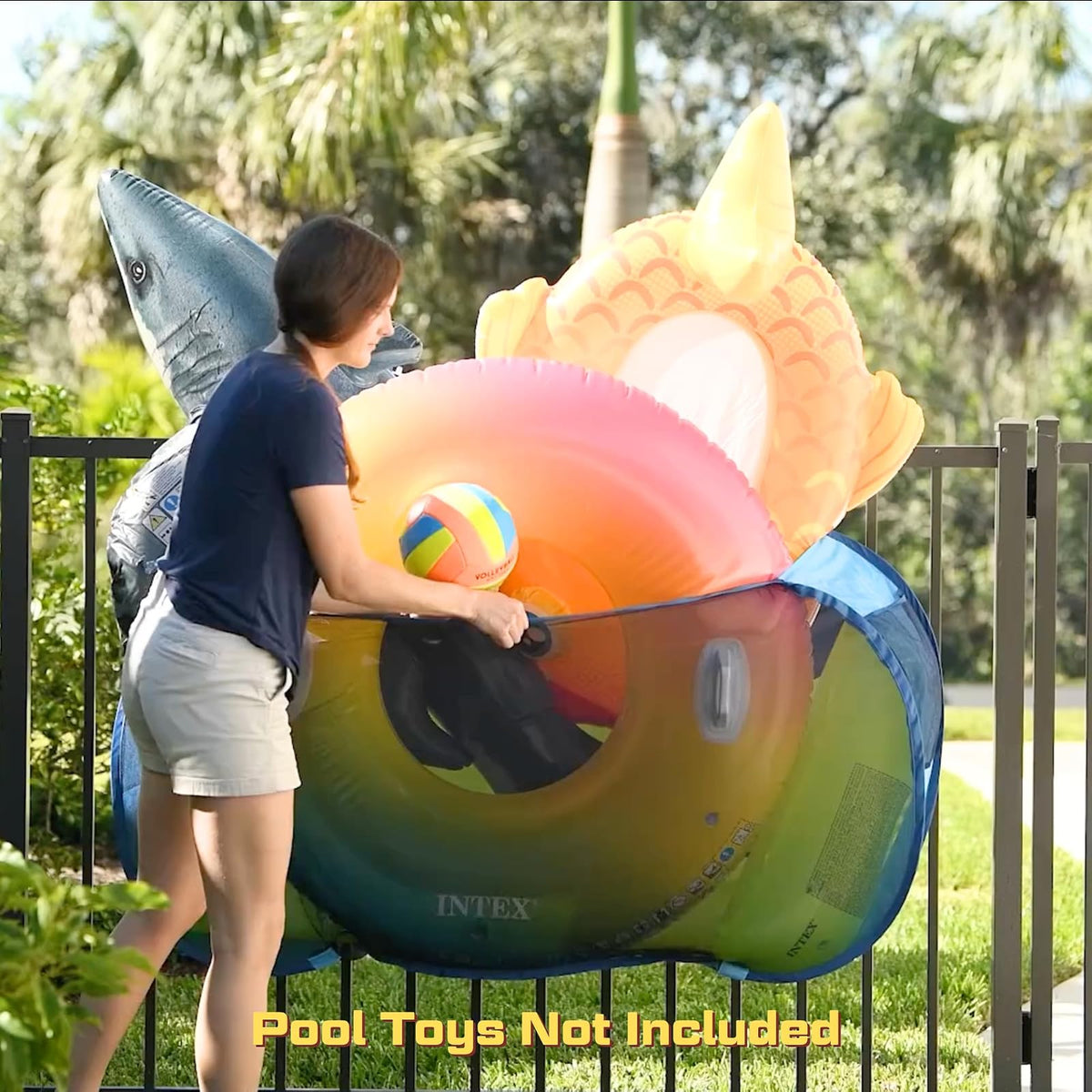 POOL BLASTER Water Tech Pool Pouch – Versatile Pool Storage for Floats, Balls, Inflatable Toys, Patio Accessories - Heavy Duty Reinforced Attaches to Pool Side, Fence or Free Standing