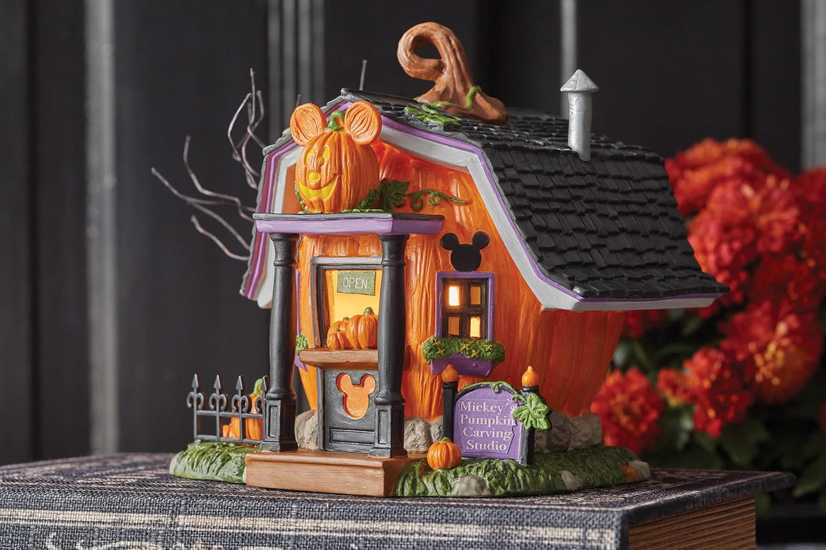 Department 56 Disney Village Halloween Pumpkintown Mickey Mouse Tallado Estudio Iluminado Edificio, 14.0cm, Multicolor