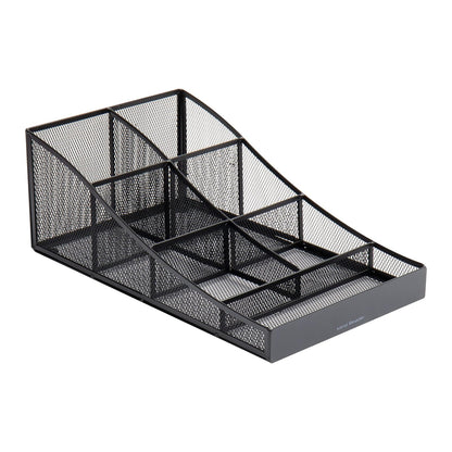 Mind Reader Cup and Condiment Station, Countertop Organizer, Coffee Bar, Kitchen, Metal Mesh, 8.5"L x 14.5"W x 5.25"H, Black