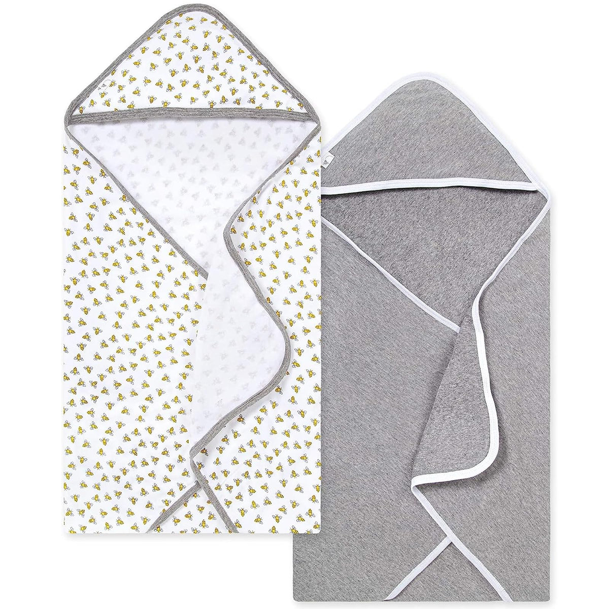 Burt's Bees Baby Toallas con Capucha Algodón Orgánico Paquete de 2 - Gris - Paquete-de-2