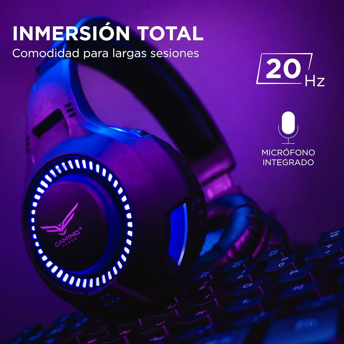 KIT GAMER 4 EN 1 NACEB NA-0925 / Kit teclado y Mouse Led RGB / Diadema LED Doble 3.5 mm + USB / Mousepad de alta precisión