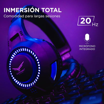 KIT GAMER 4 EN 1 NACEB NA-0925 / Kit teclado y Mouse Led RGB / Diadema LED Doble 3.5 mm + USB / Mousepad de alta precisión