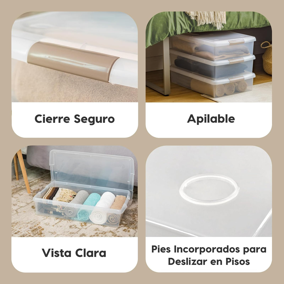 IRIS USA Contenedor Bajo Cama de 40 Qt con Tapa, Gris/Transparente | Guarda ropa, zapatos, ropa de cama y artículos de temporada con protección segura debajo de la cama