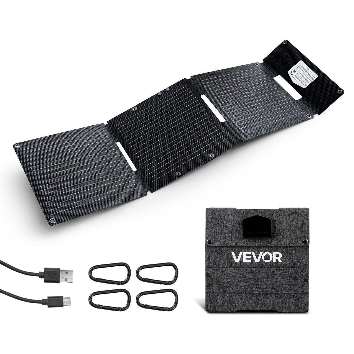 VEVOR Placa Solar Plegable 30W, Panel Solar Monocristalino Portátil, 3 Puertos USB-A y USB-C, IP65 Impermeable, Cargador para Tablets Móviles Power Bank, Energía para Camping Senderismo Autocaravanas