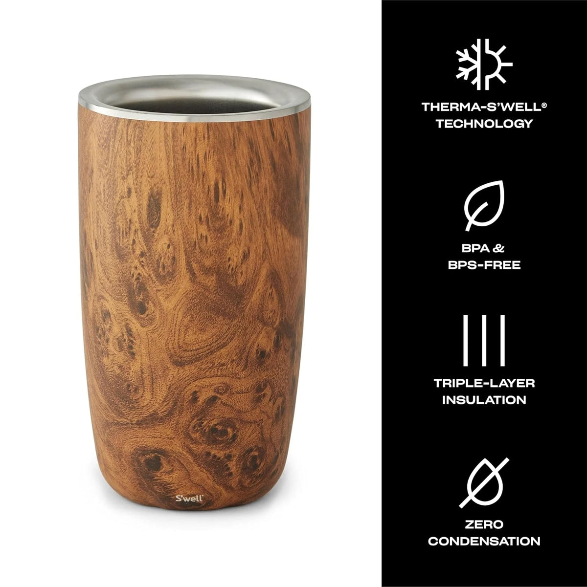 S'well Jarra enfriadora de vino, 750 ml, madera de teca