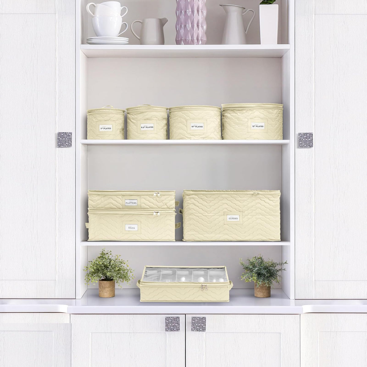Sorbus China Storage Containers - 5 Pc Quilted Set for Moving & Transporting Dinnerware, Dishes, Round Plates, Glassware, Cups & Mugs with Felt Plate Protectors - Fine China Glass, Plate Storage Cases