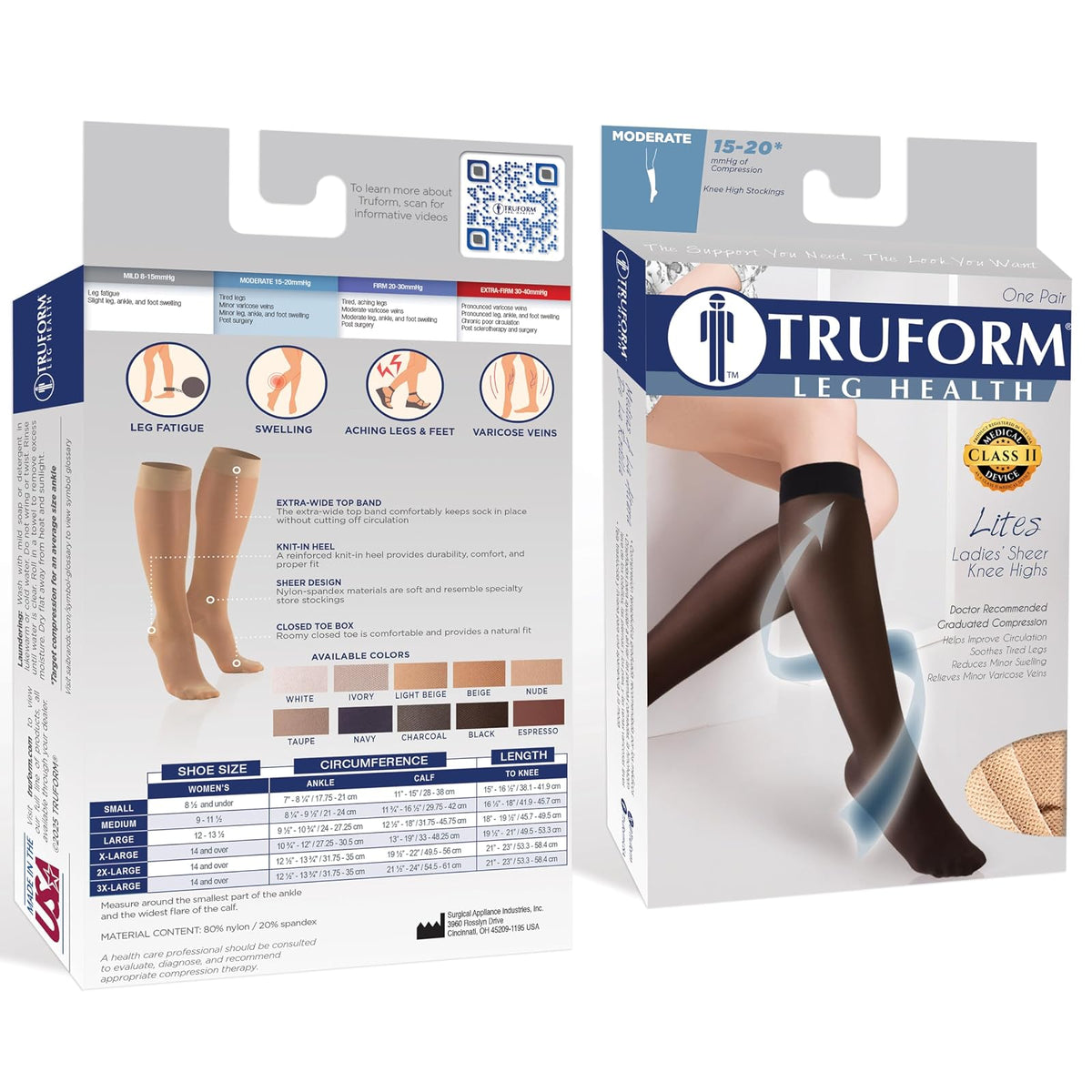 Truform Sheer Compression Stockings, 15-20 Mmhg, Women's Knee High Length, Denier (Blue) Medical Support Hose Mujeres, Azul, Large