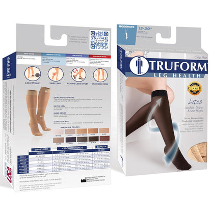 Truform Sheer Compression Stockings, 15-20 Mmhg, Women's Knee High Length, Denier (Blue) Medical Support Hose Mujeres, Azul, Large
