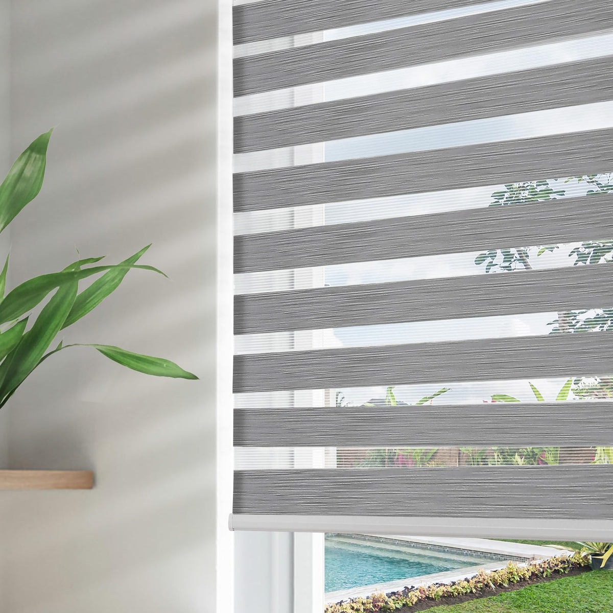 Joydeco Persianas de Cebra Inalámbricas, Filtran Luz y Dan Privacidad - Gris - 84An x 191Al cm