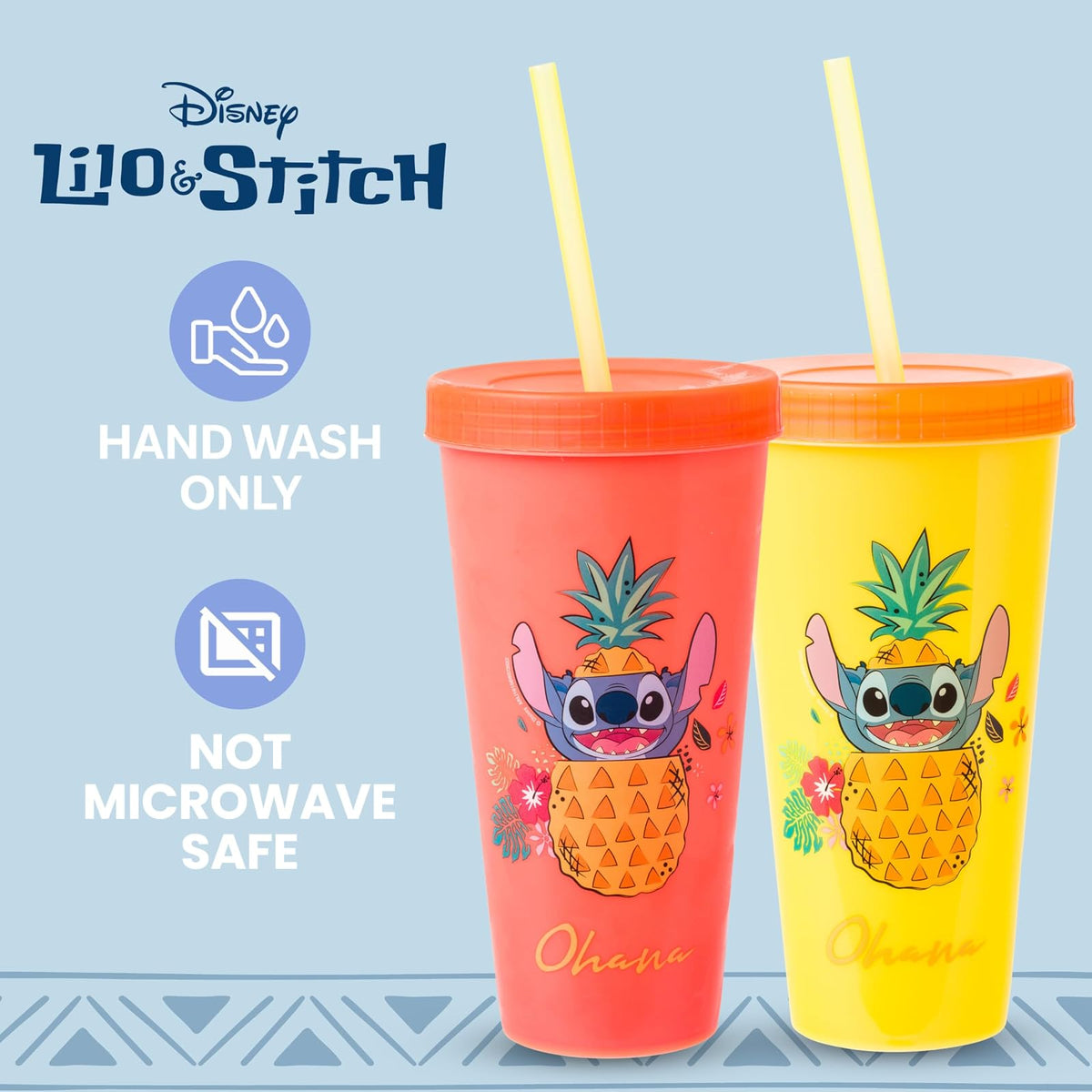 Silver Buffalo Disney Lilo and Stitch Tropical Poses Paquete de 4 vasos de plástico con cambio de color, 24 onzas