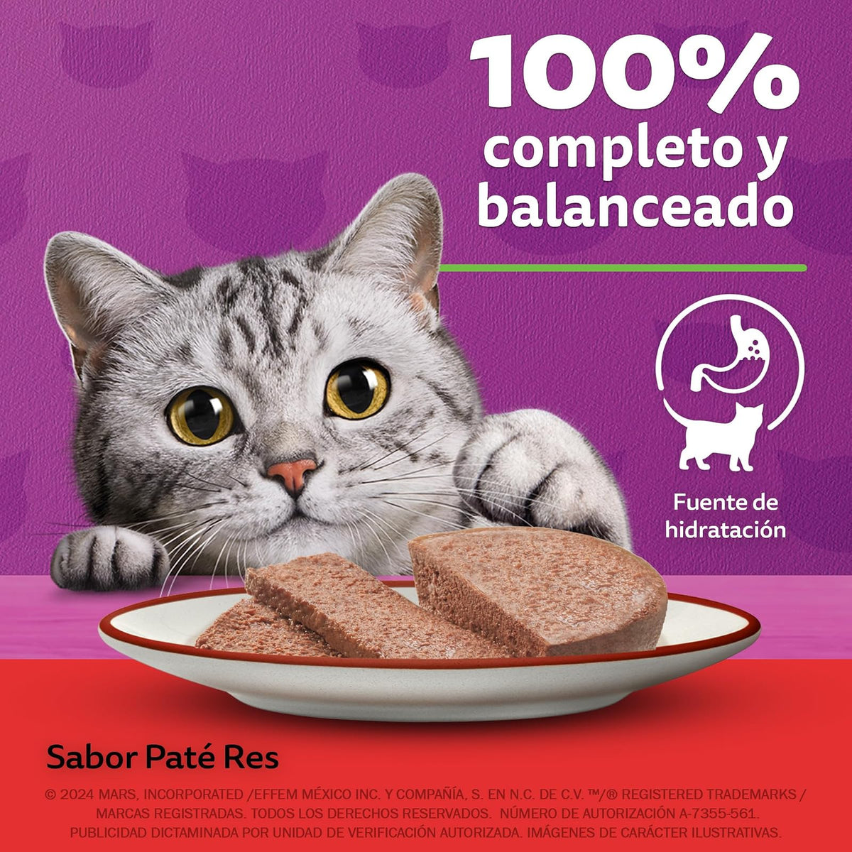 WHISKAS - Alimento para Gato Adulto en Lata, Sabor Atún, Vitamina A y Taurina, Paquete de 24 Piezas, 350g c/u,