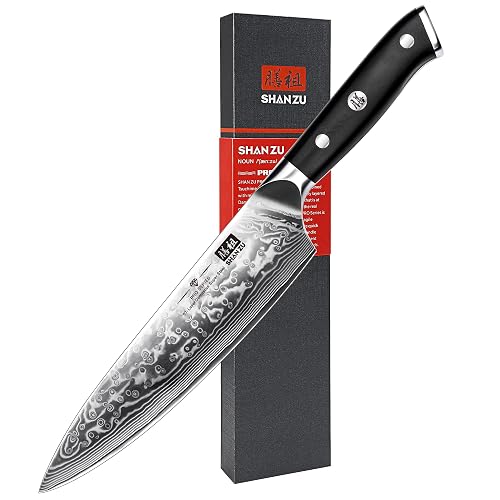 SHAN ZU Cuchillo de Cocina, 20cm Cuchillo Chef Japones Acero 67 Capas, Mango Material G10, Cuchillo Cocinero Profesional para Cortar Verdura, Fruta, Carne - PRO Series