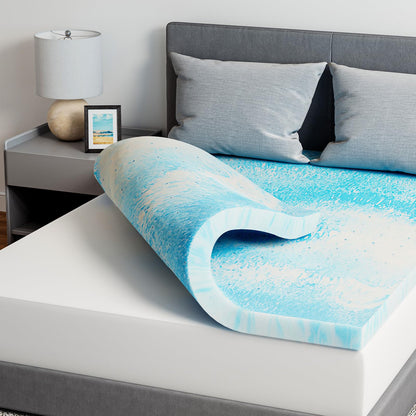 Novilla King - Cubrecolchón de espuma viscoelástica de 2 pulgadas, infusión de gel refrigerante, almohadilla de alivio de presión ventilada, comodidad suave para sofá, caravana, habitación de recámara
