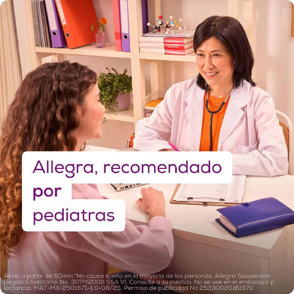 Allegra suspensión pediátrica para estornudos y escurrimiento nasal, 150ml.