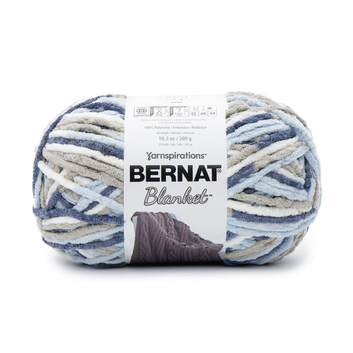 Bernat - Manta de hilo acrílico súper voluminoso, paquete de 2 unidades de 300 g/10.5 oz #6 grueso de chenilla para tejer y ganchillo, Amigurumi, mantas gruesas (cielo nublado, 220 yardas, 2 unidades)