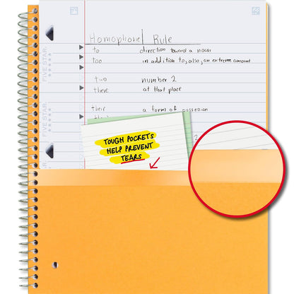 Five Star Cuaderno en espiral, 5 temas, papel de rayas anchas, 200 hojas, 10-1/2" x 8", negro (72045)