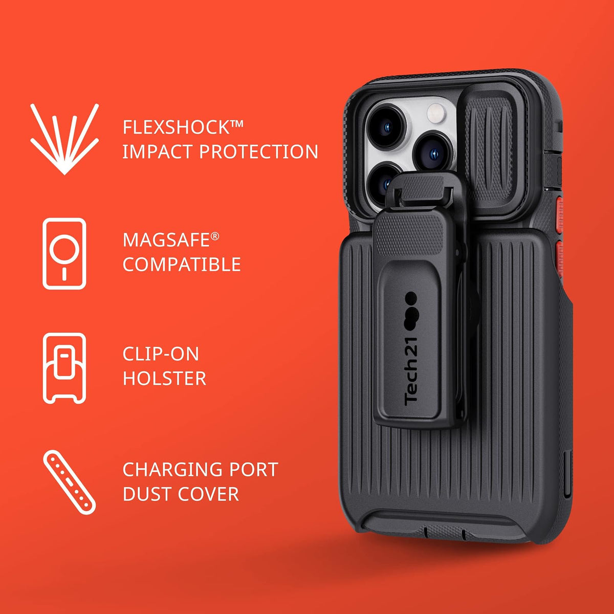 Tech21 EVO MAX - Funda para iPhone 14 Pro, Color Negro | Compatible con MagSafe, Duradera, Absorbente de Golpes, Resistente, con Funda, FlexShock de 20 pies, protección contra caídas múltiples