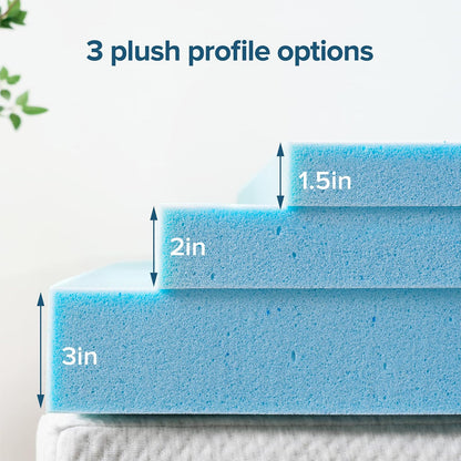 Zinus - Sobrecolchón de Espuma viscoelástica de Gel, 3" (7.6 cm), Azul (Sky-Blue), Individual, 1, 1