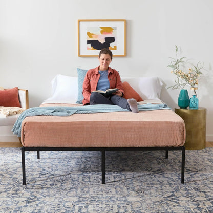Linenspa - Base de Cama Metálica Reforzada Queen - Estructura de Acero con Láminas Metálicas - Almacenamiento Bajo Cama - Fácil de Armar Herramienta Incluida - Ideal para Cualquier Recámara