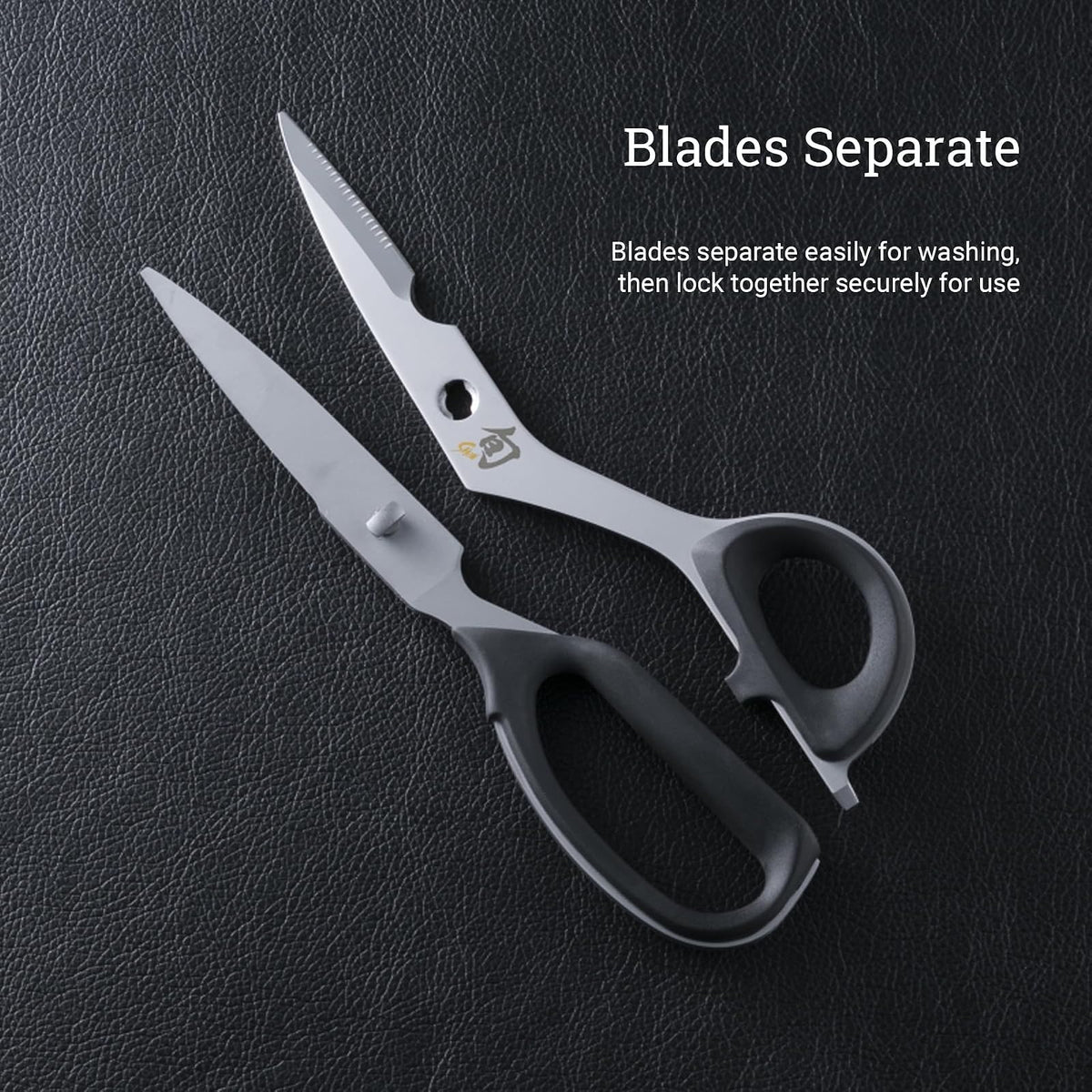 Shun Tijeras de Cocina de Alta Calidad; Acero Inoxidable, Empuñaduras de Elastómero, Hojas Dentadas, Separables para Limpieza Fácil