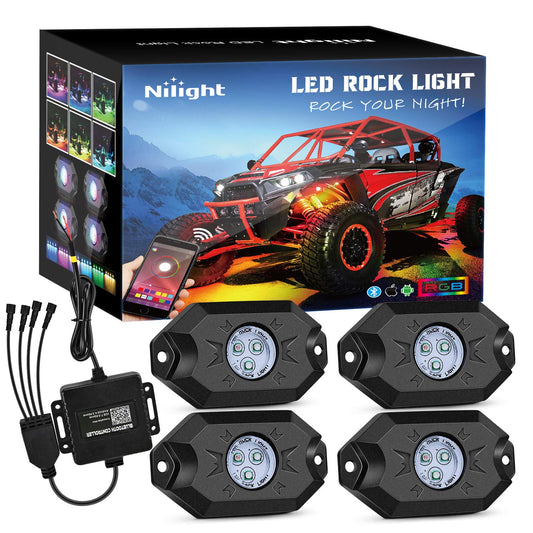 Nilight Kit de Luces LED RGB, 4 cápsulas de luz de neón Multicolor con Control de aplicación Bluetooth, Modo de música Intermitente, luz de Pozo para camión, ATV, UTV, RZR SUV