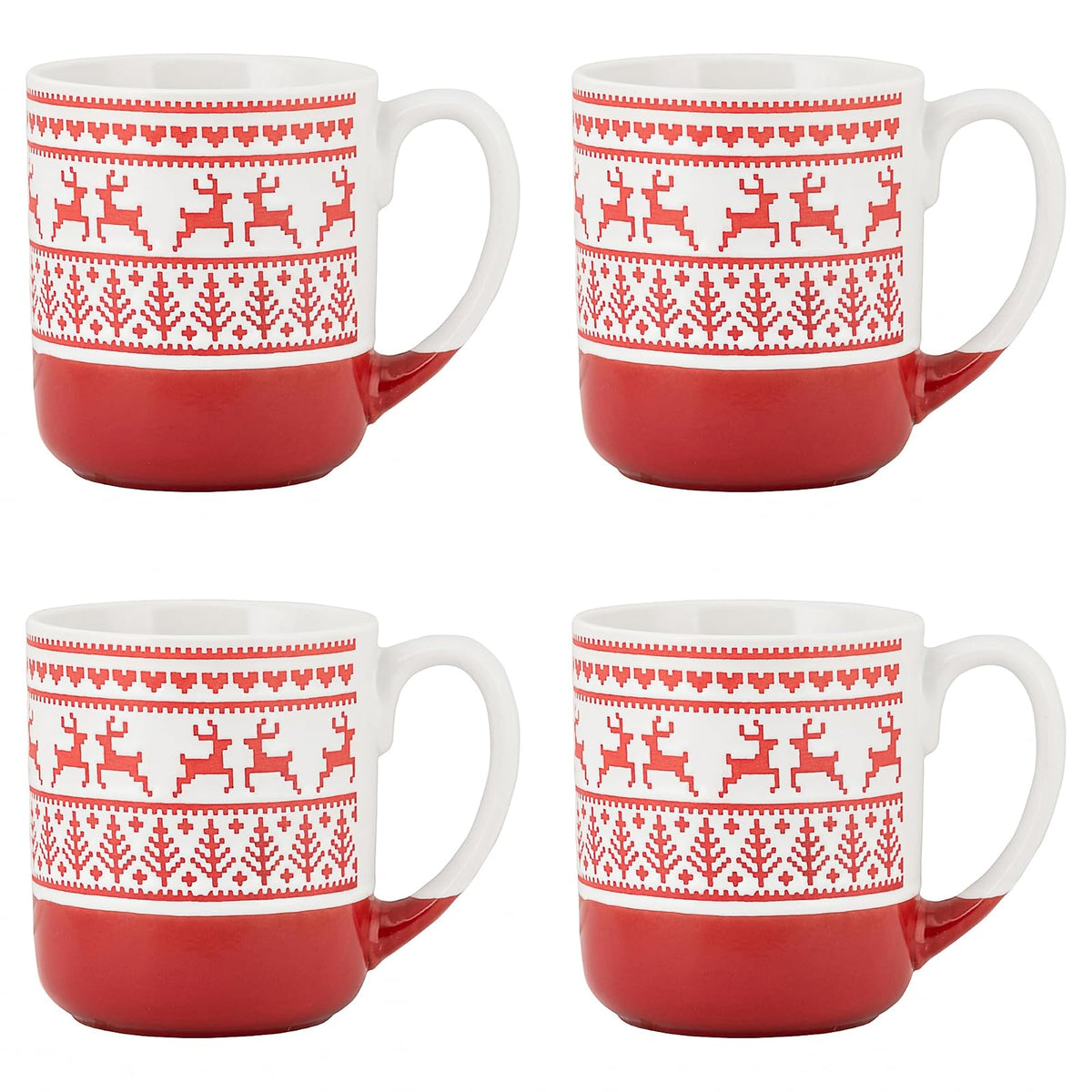 4 tazas de cerámica de renos en relieve de Strawberry Street, juego de 4 (rojo), S4MUG-XMAS