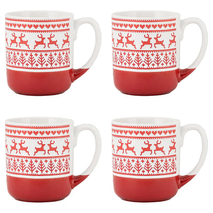 4 tazas de cerámica de renos en relieve de Strawberry Street, juego de 4 (rojo), S4MUG-XMAS