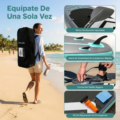 SereneLife Tabla de Paddle Inflable Ultra-Ligera con Accesorios Premium, Diseño Ancho y Estable con Almohadilla EVA Antideslizante, Ideal para Jóvenes y Adultos, Capacidad de 160 kg