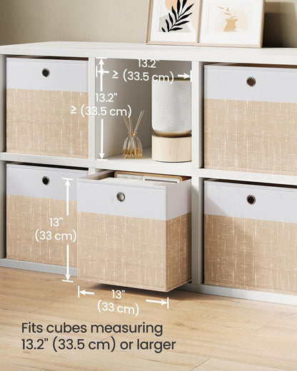 SONGMICS Cajas Organizadoras de Tela, 6 Piezas, 33 x 33 x 33 cm | Cubos de Almacenamiento Plegables, para Clóset, Blanco y Beige, Colección TINA MRFB433LF02
