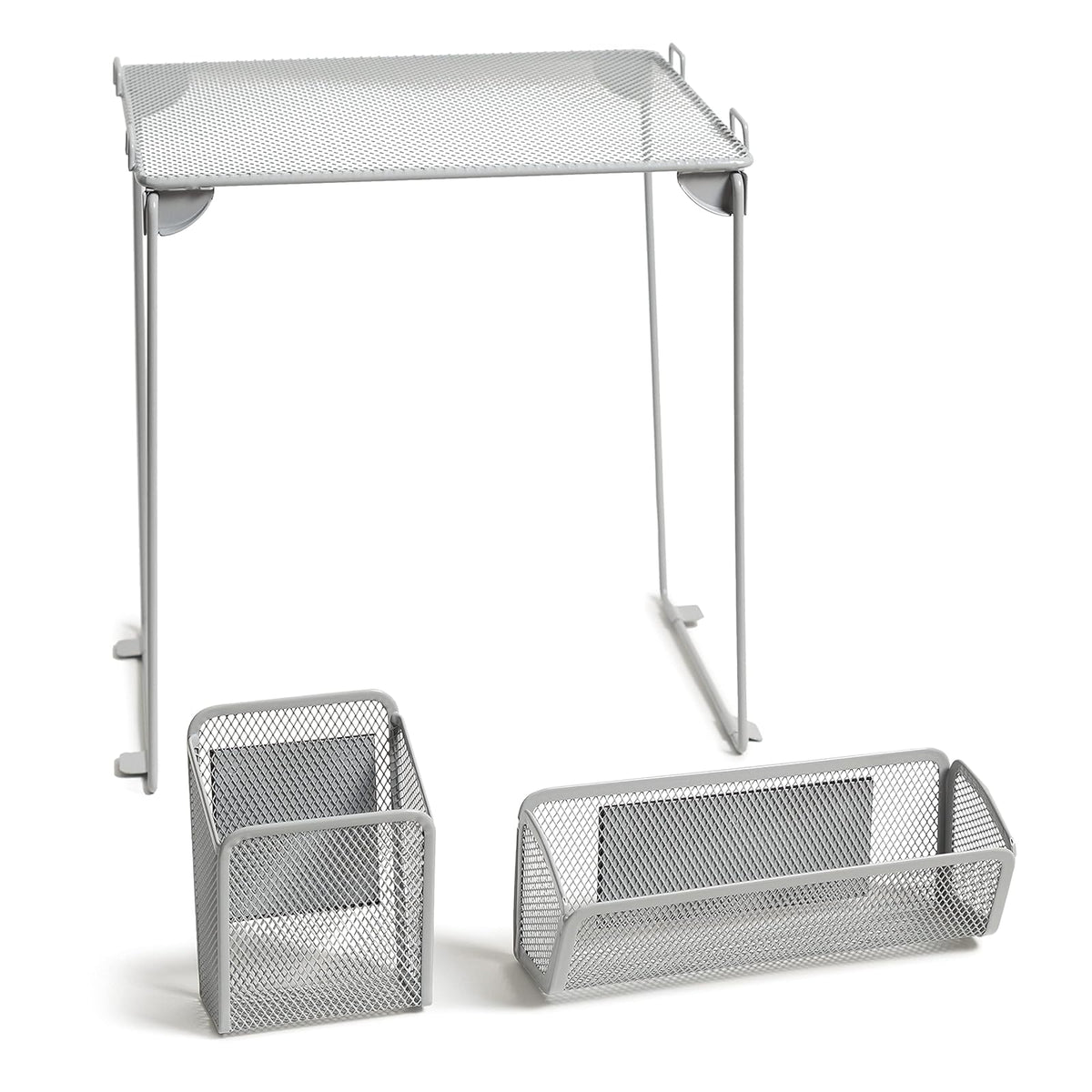 U Brands - Kit de organización de clóset de malla gris, incluye taza magnética, estante plegable y contenedor, 3 piezas - gris - 3 piezas - Kit de organización