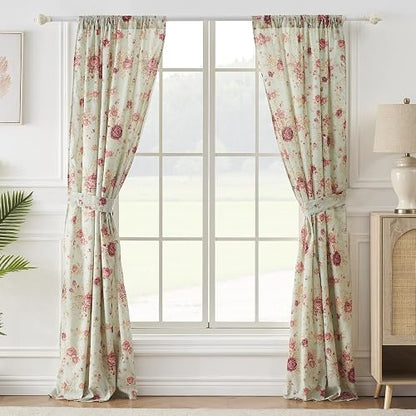 Greenland Home Antique Rose Paneles de Cortina, Conjunto de 4 Piezas, Forradas con ataduras, 213 cm de Largo, Azul