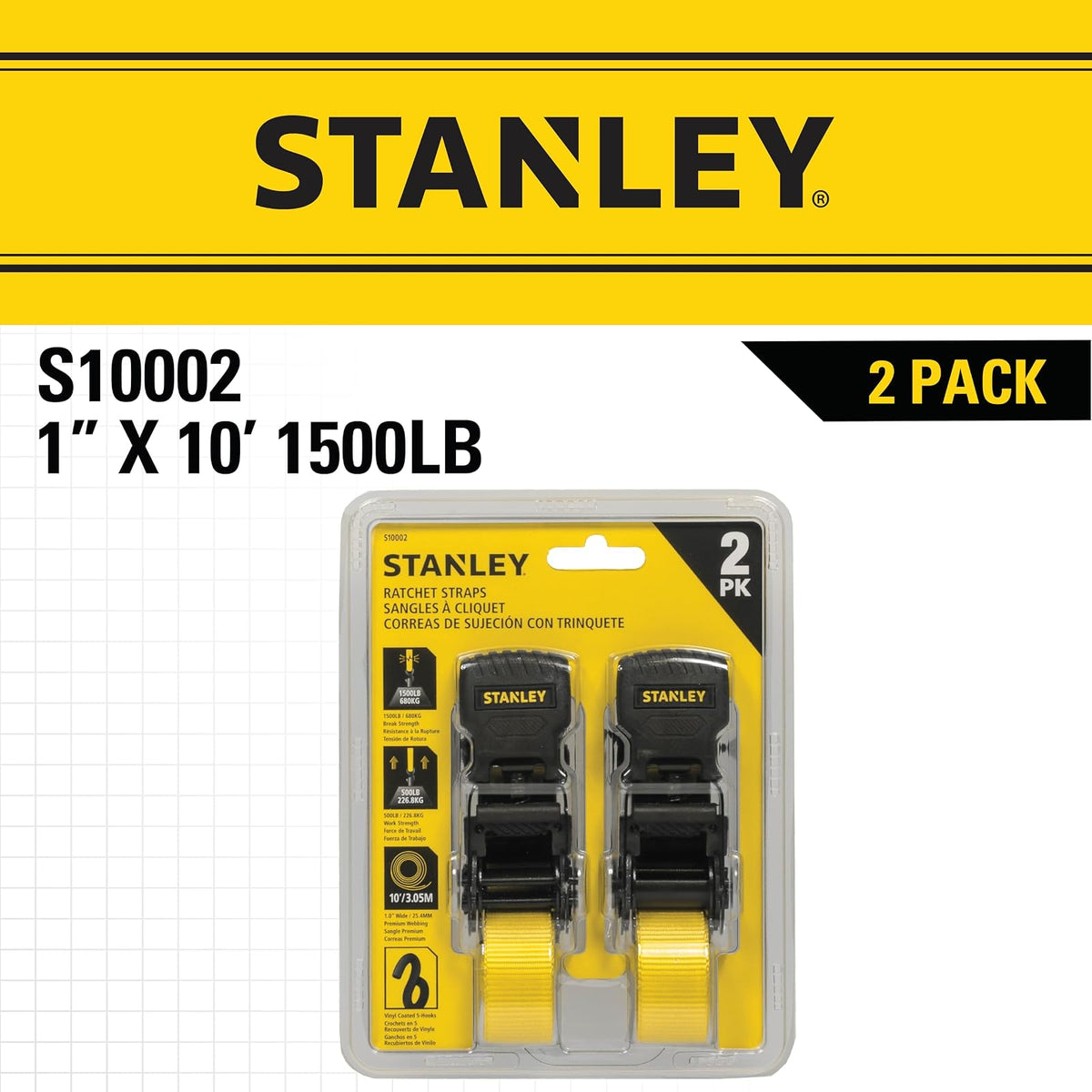 Stanley S10002 - Juego de Correas de carraca (2 Unidades, 1 Pulgada x 10 pies)