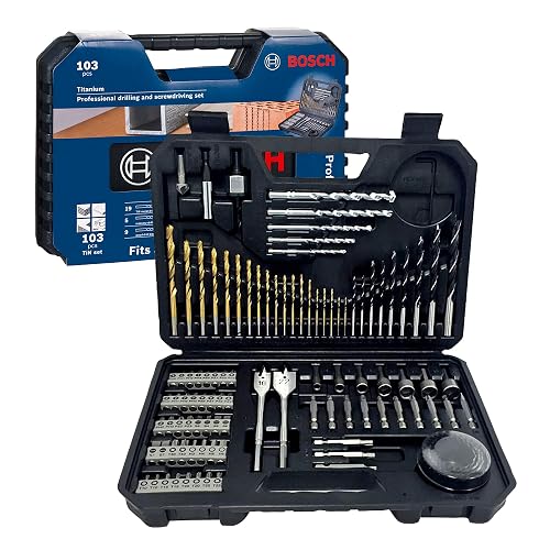 Bosch Set de Puntas y Brocas 103 unidades – Kit completo de taladro/atornillador para metal, madera y mampostería – Maletín de almacenamiento