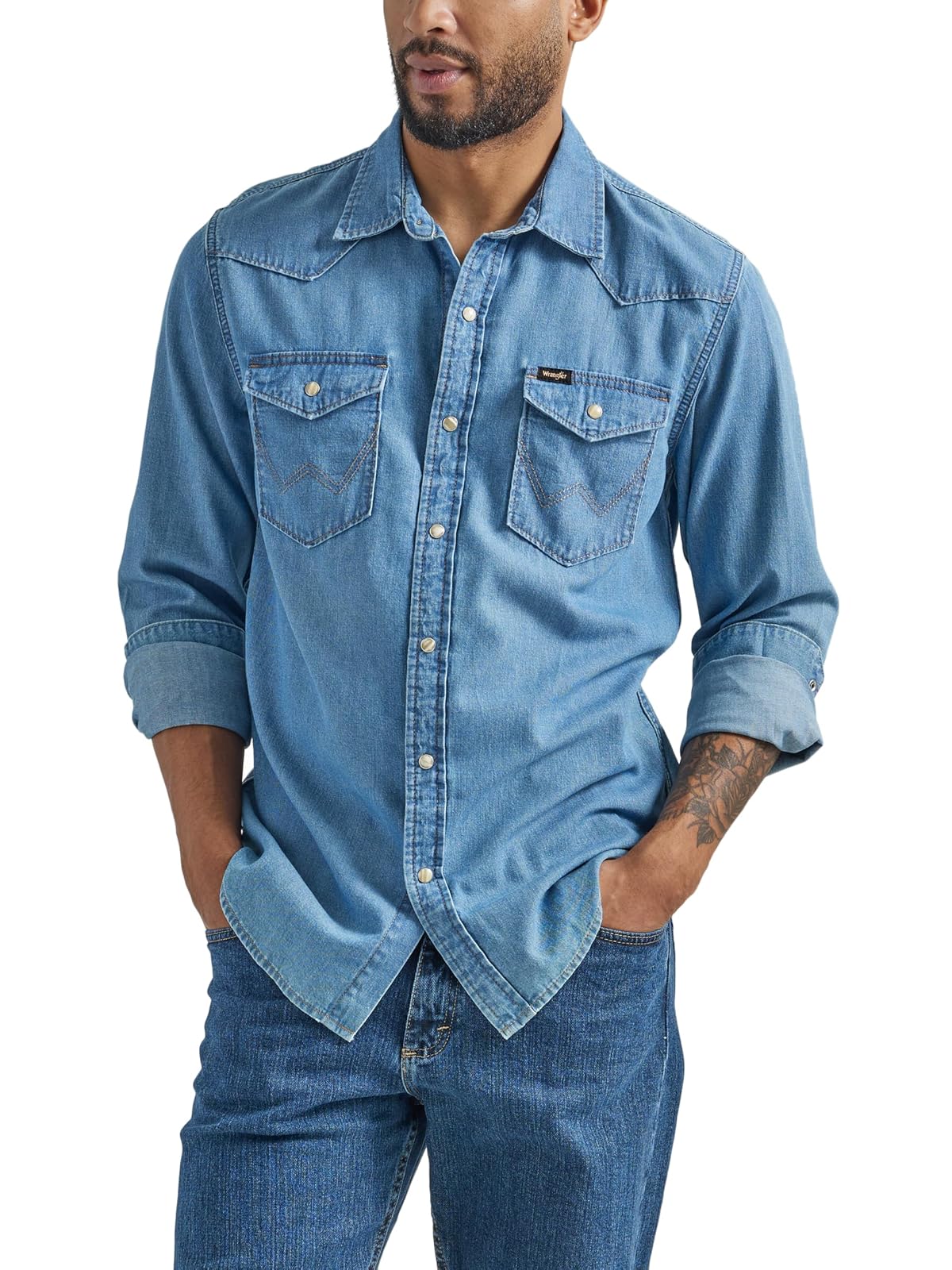 Wrangler Camisa de Mezclilla Ajuste Regular para Hombre - Lago Wash - M